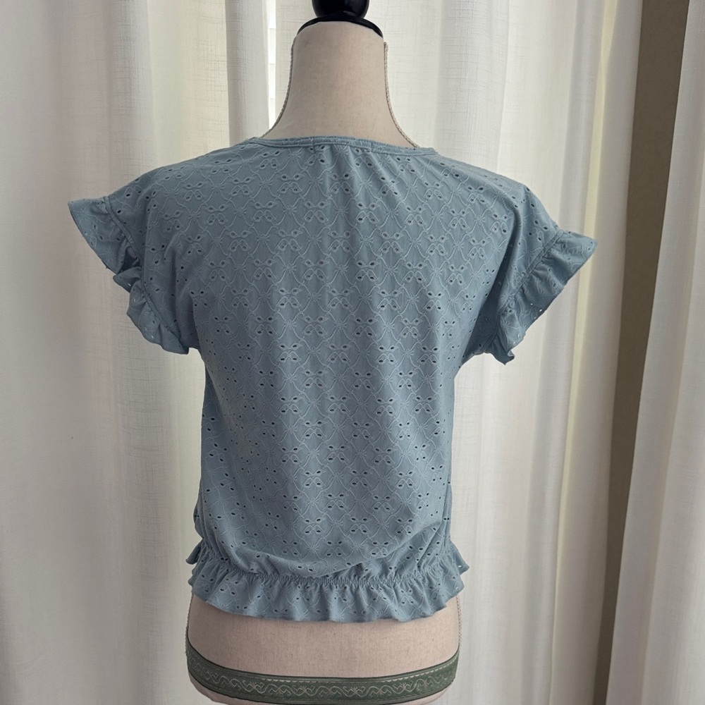 Rewind Light Blue Eyelet Ruffle Blouse - Picture 2 of 3